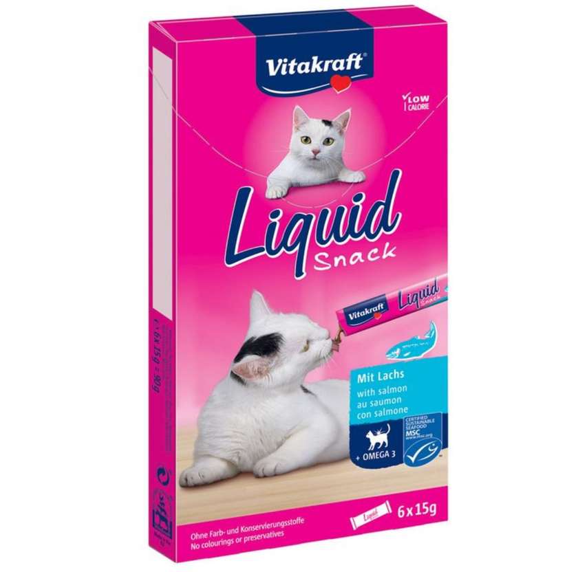 Vitakraft Cat Liquid Snack Salmon with Omega 3, 6x15 g