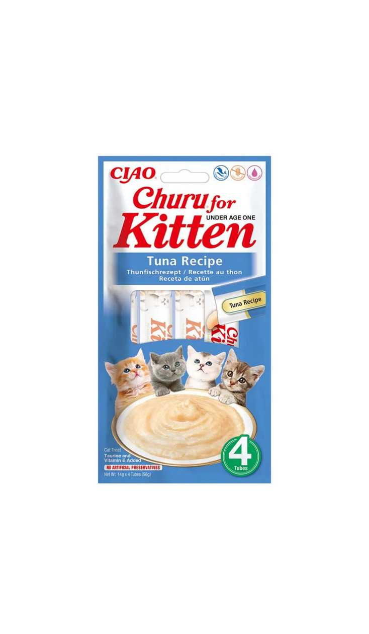 Inaba Ciao Churu Kitten Puree Cat Treats, Tuna, 4 x 14