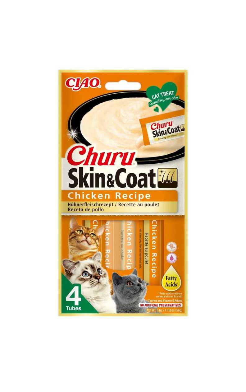 Inaba Ciao Churu Skin & Coat Chicken Cat Treats, 4 x 14g