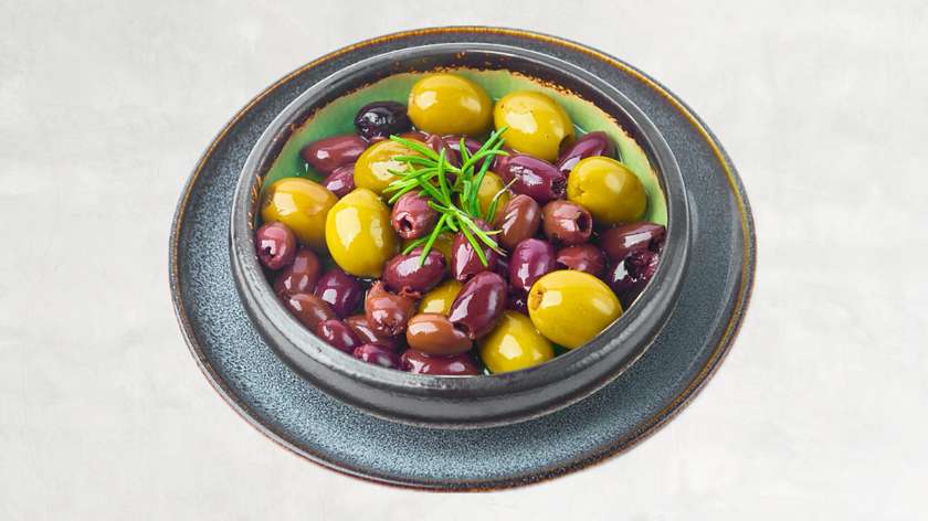 Mix of olives in herbs
