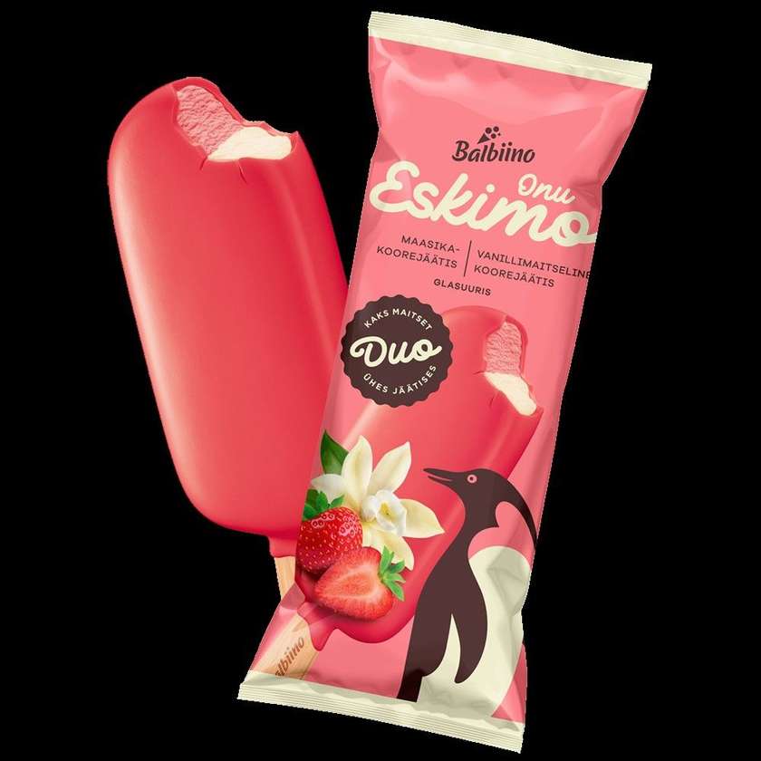 DUO Strawberry and Vanilla Flavored Ice Cream with Strawberry Glaze