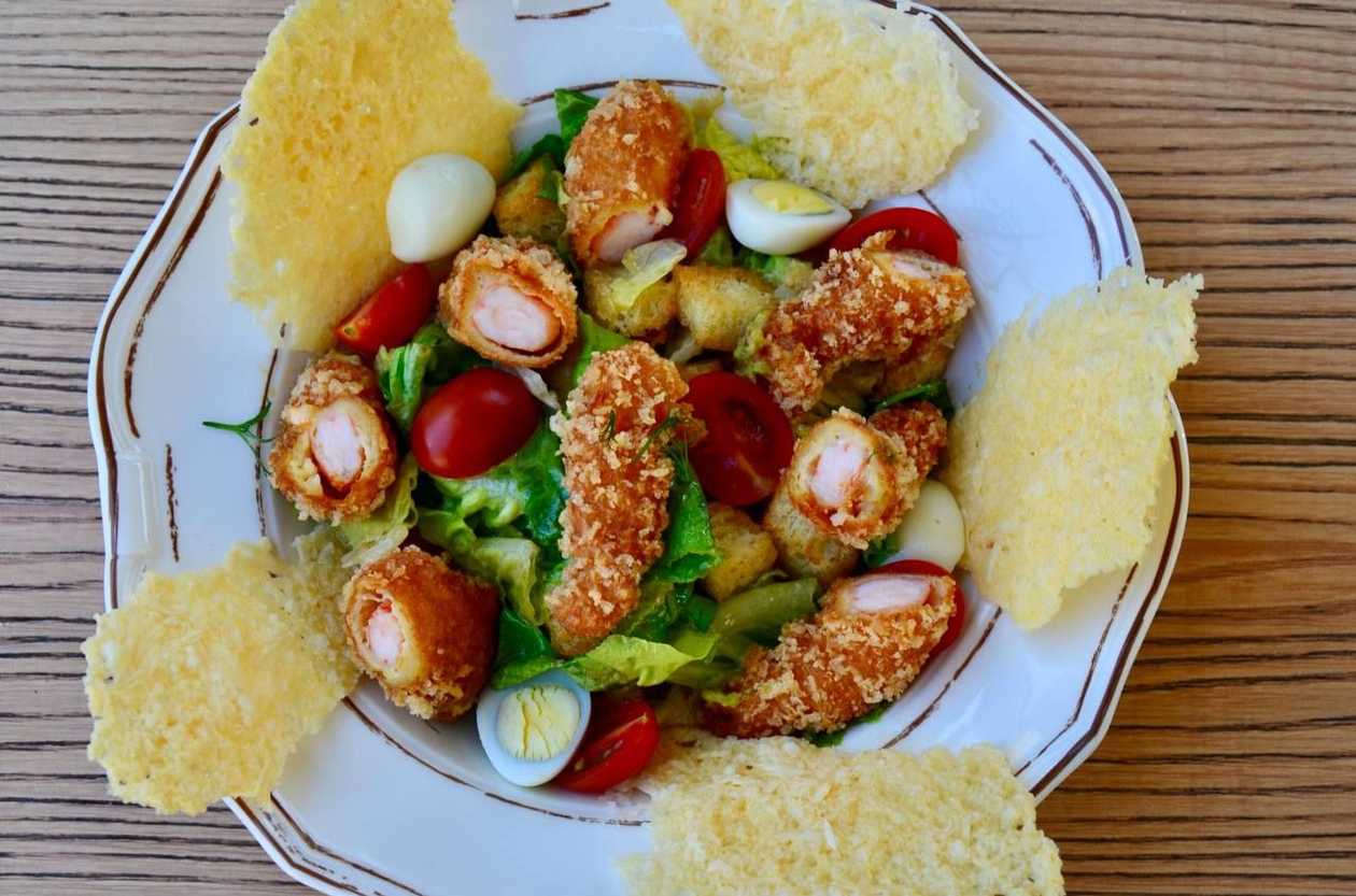 Caesar Salad with Breaded Shrimp