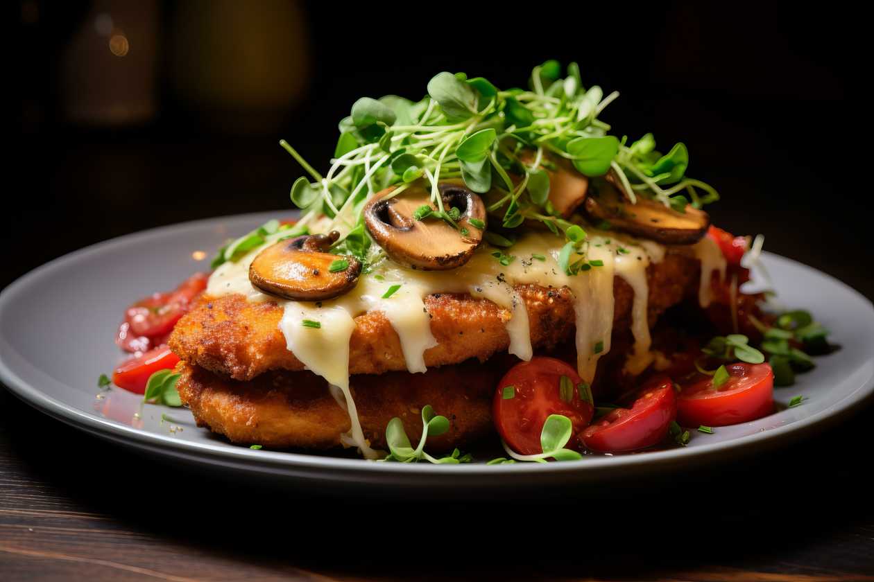 Schnitzel au naturel on champignons, vegetables