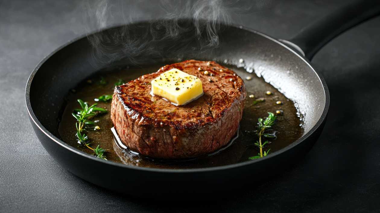 Steak with herb butter, vegetable