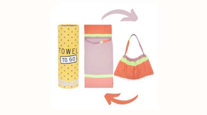 Towel to Go Neon "Two-in-One" Towel & Bag From Recycled Cotton, Red & Pink