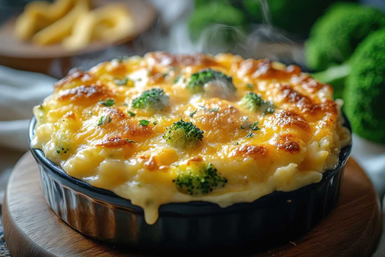 Baked broccoli with cheese, vegetables