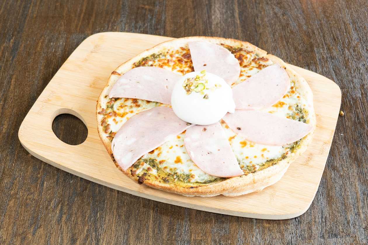 Mortadella & Pistachio pizza