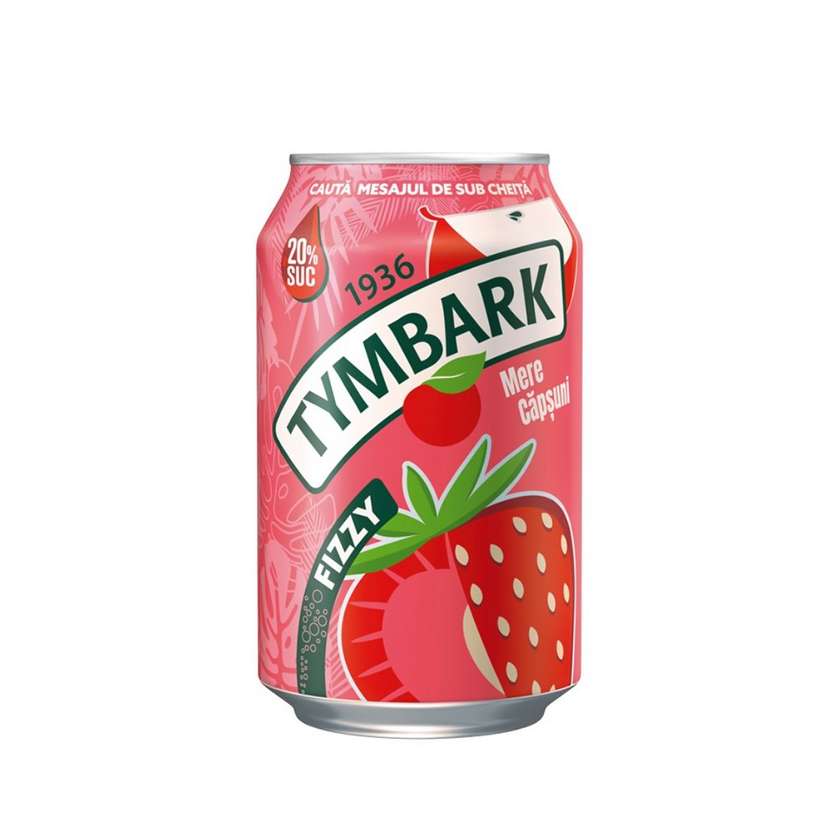 Tymbark Fizzy Apple and Strawberry Soda, 0.33 L Can