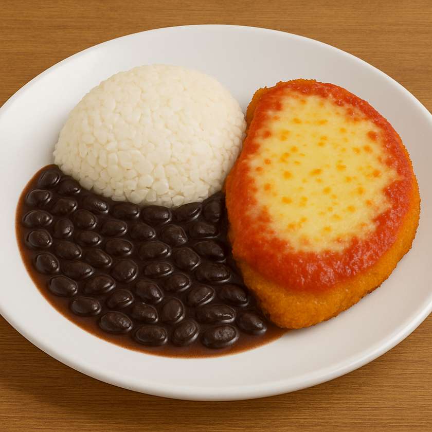 Chicken Parmigiana with Rice and Beans