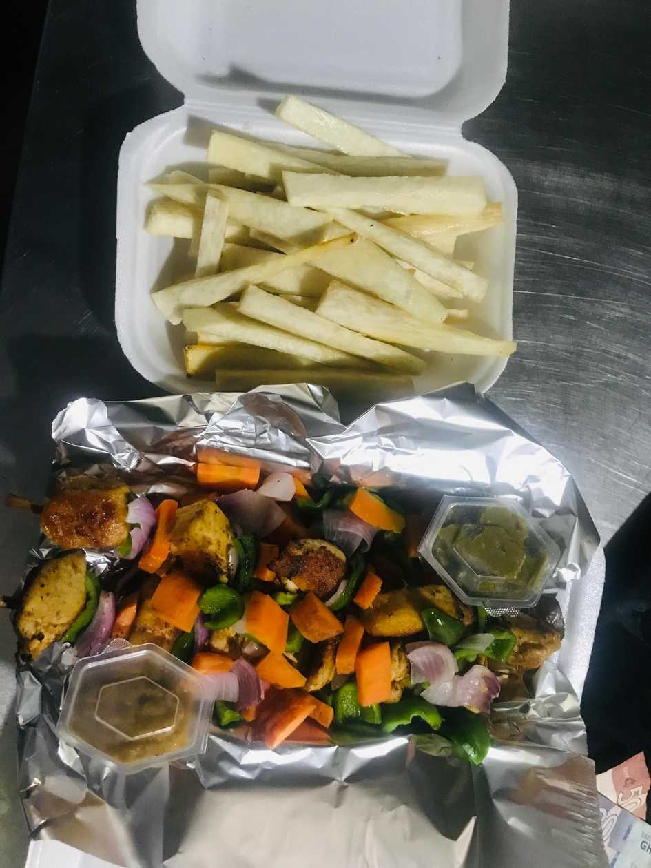 Fried yam and chicken