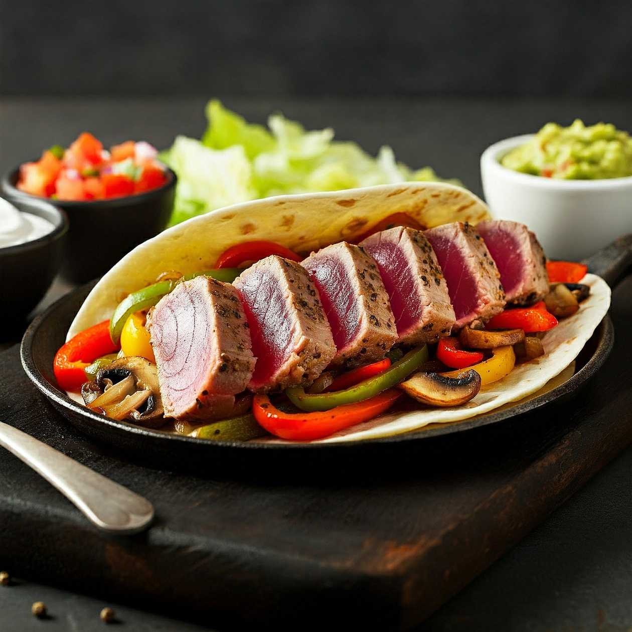Fajitas with tuna steak