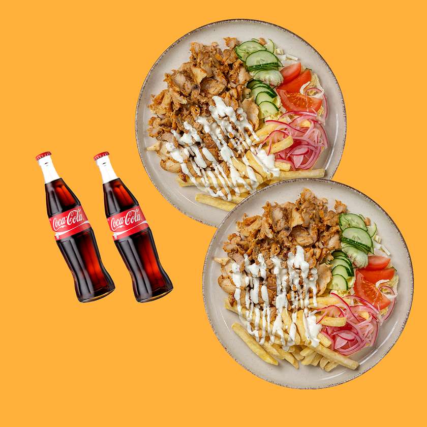 2x Kebab Plates with Extra Meat + 2x Drinks
