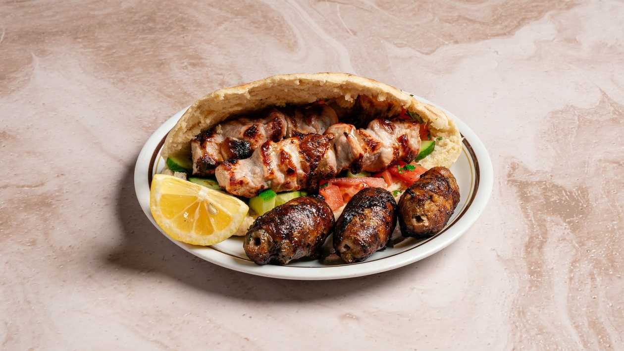 Pork Souvlaki and Sheftalia  Cypriot Pitta