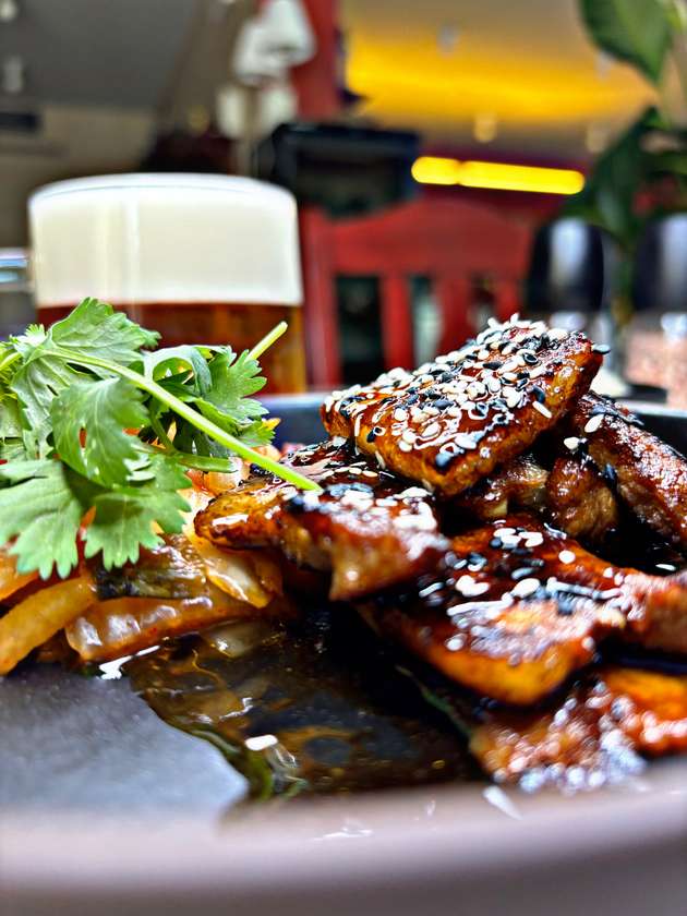 Asian Pork Belly, our Kimchi, rice noodles with coriander