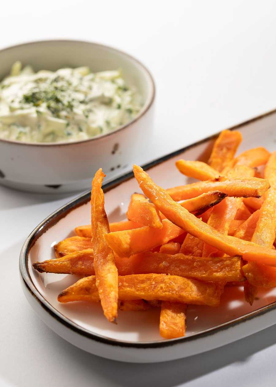 Sweet Potato Wedges, Tzatziki Sauce
