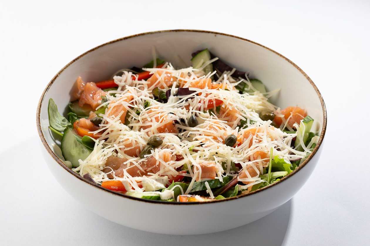 Salad with Salted Salmon, Hard Cheese