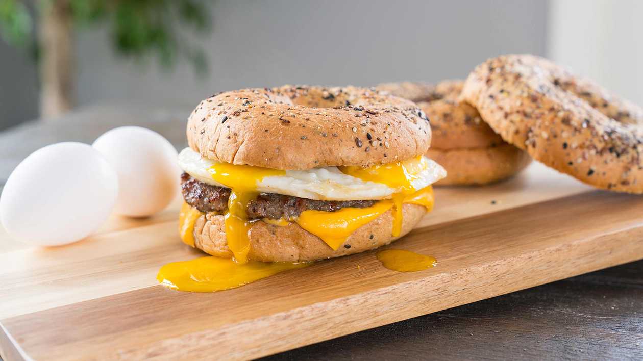 Breakfast Bagel with Egg, Cheese And Sausage