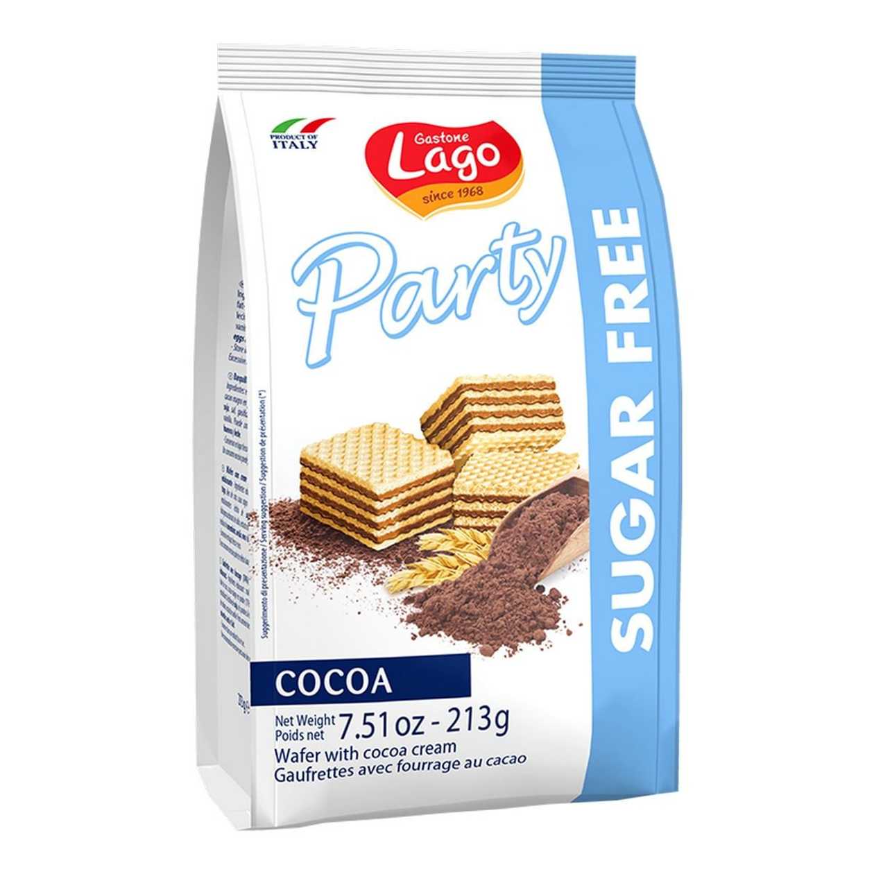 Napolitane cu crema de cacao fara zahar Lago, 213 g