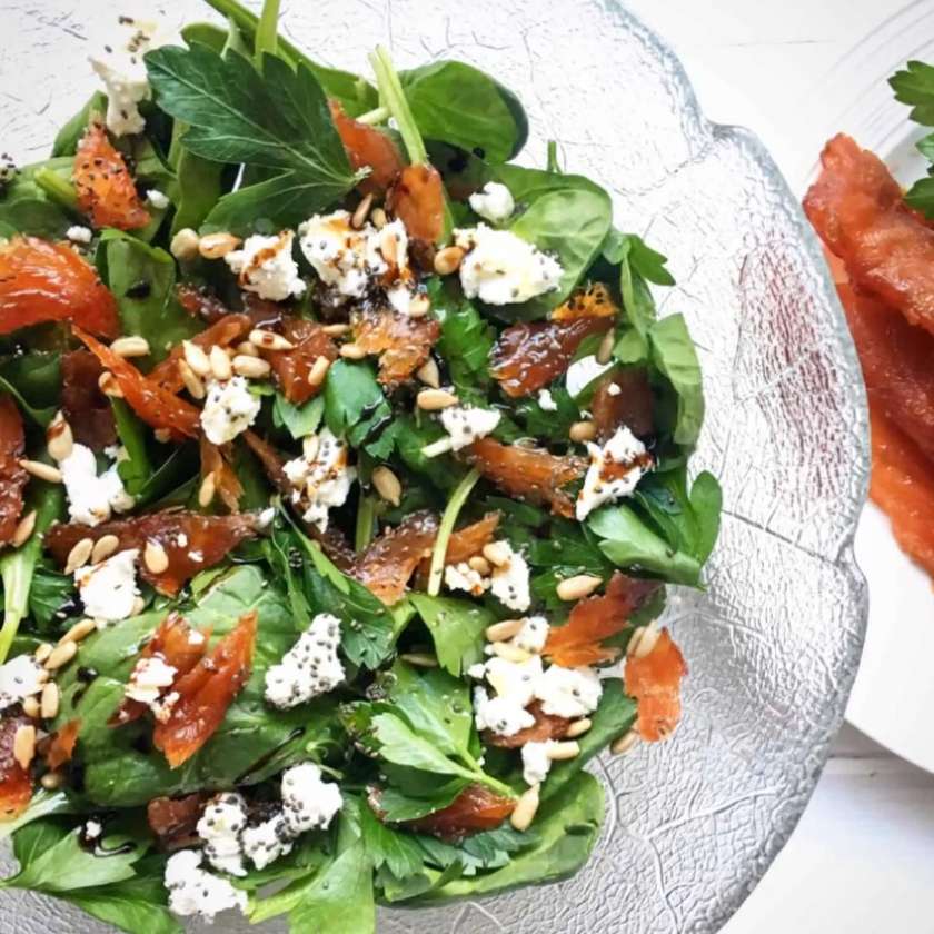 Salad with Salted Salmon, Cottage Cheese