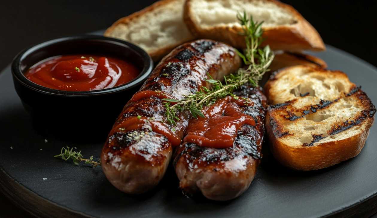 Grilled sausage, bread