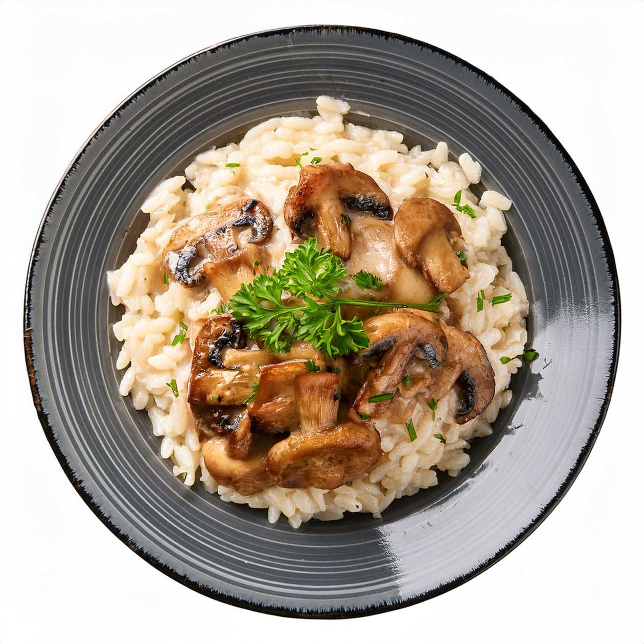 Creamy mushroom risotto with grilled pork tenderloin