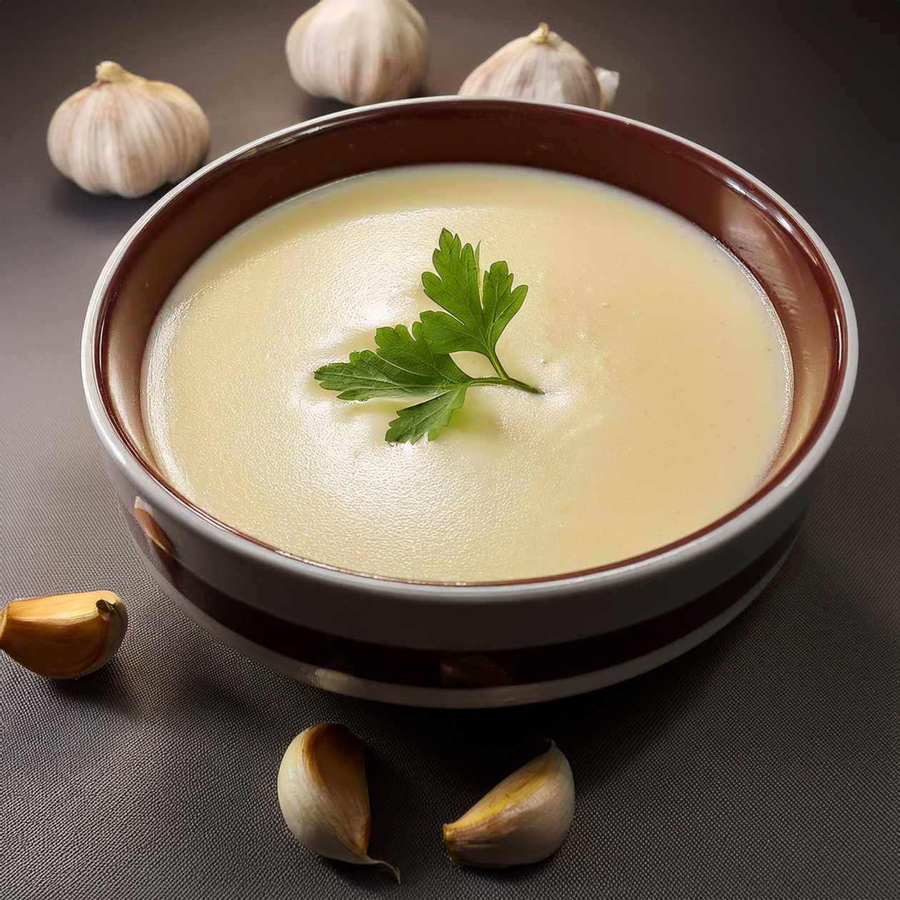 Garlic soup with toasted bread and cheese