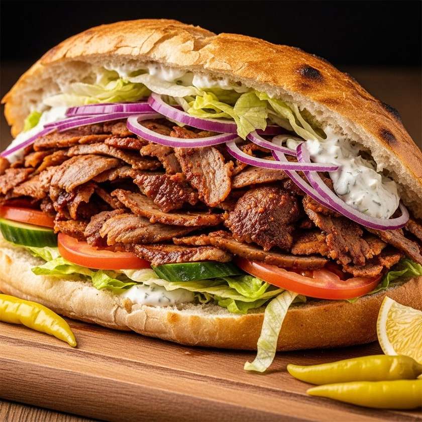 Mega döner kebab in Turkish bread just meat