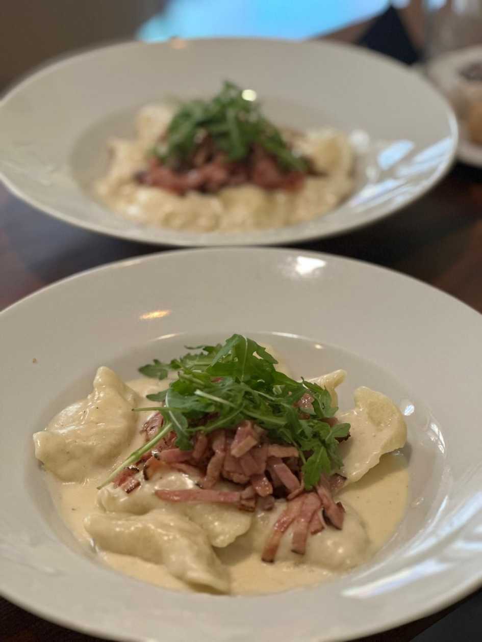 Stuffed dumplings ,,pirohy,, with sheep cheese and bacon