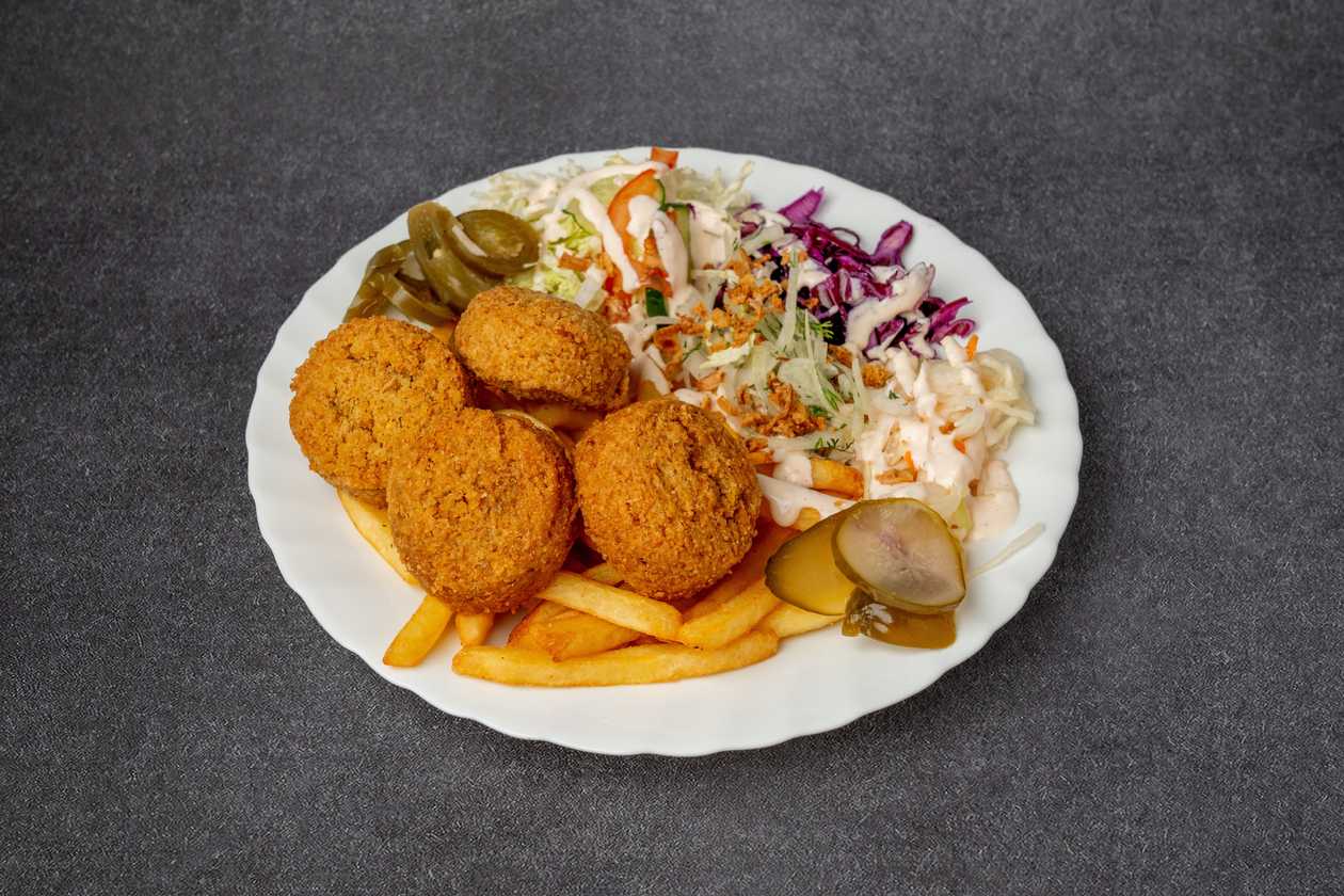 Large vegetarian plate with falafel