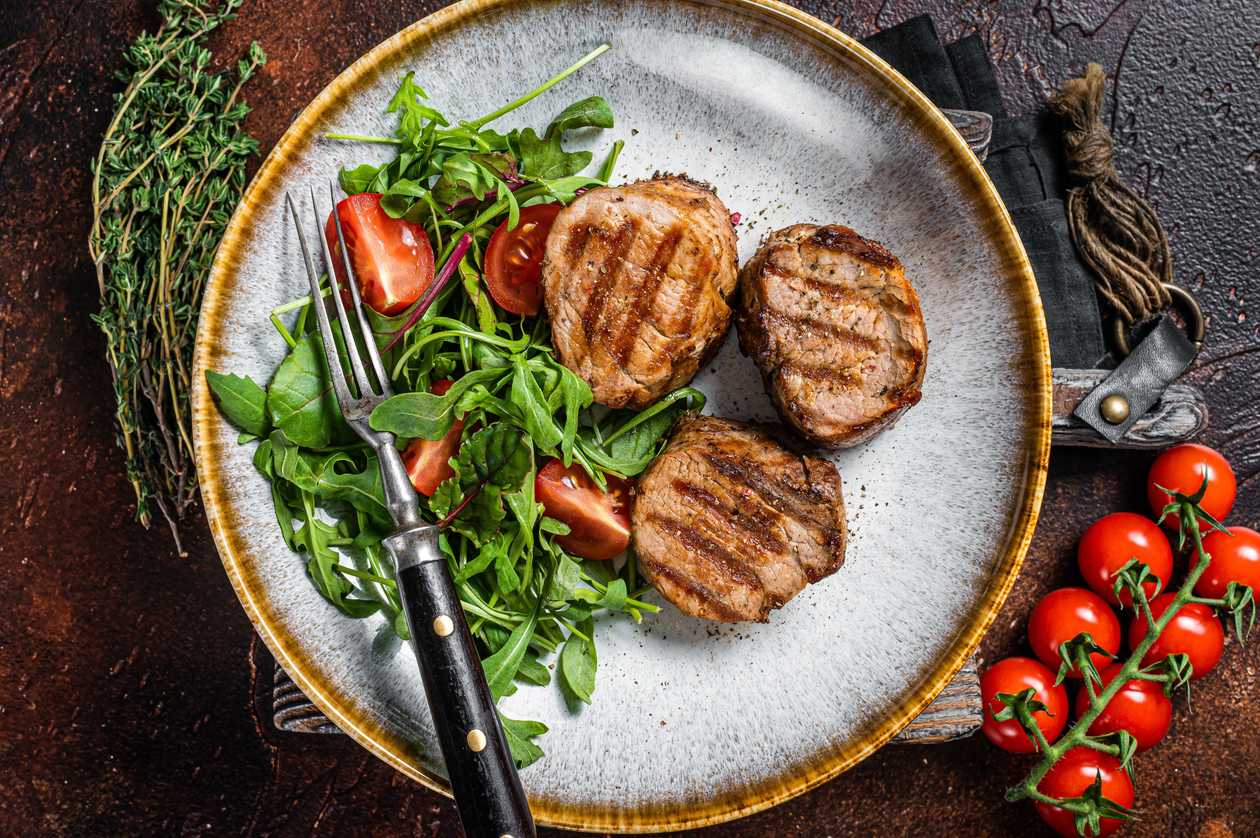 Pork tenderloin with horseradish sauce, baked potatoes