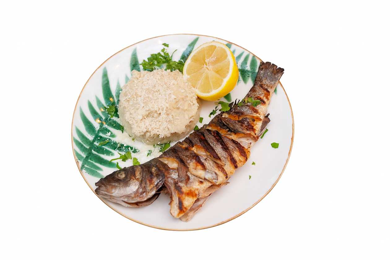 Spigola con purè di patate al tartufo