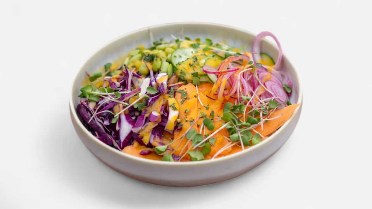 Bowl with Vegetables and Mango Curry Dressing