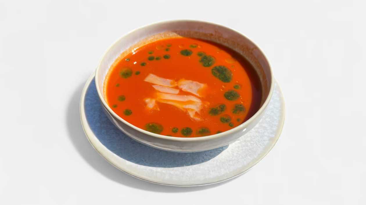 Tomato Soup with Pesto and Parmesan