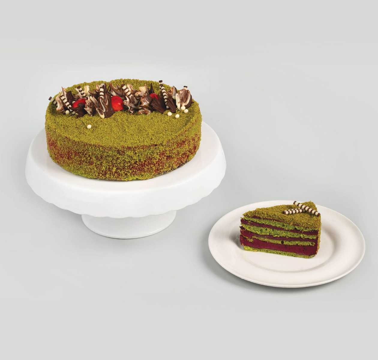 Slice of Spinach Cake with Blackcurrants