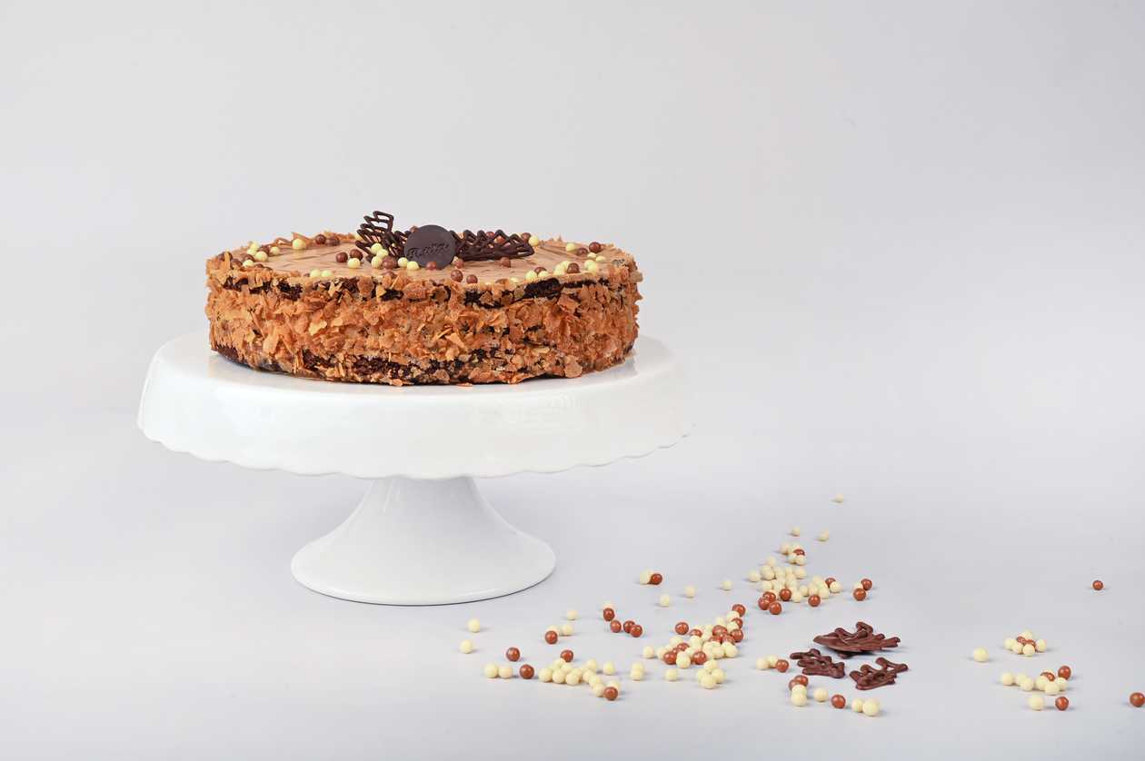 Slice of Chocolate Cake with Cherries and Mascarpone Cream