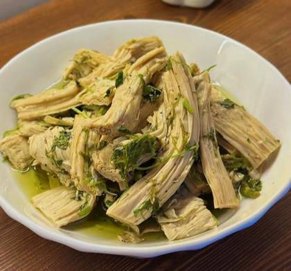 Asparagus Salad with soy cream, natural vinegar, olive oil, parsley, pepper, and salt
