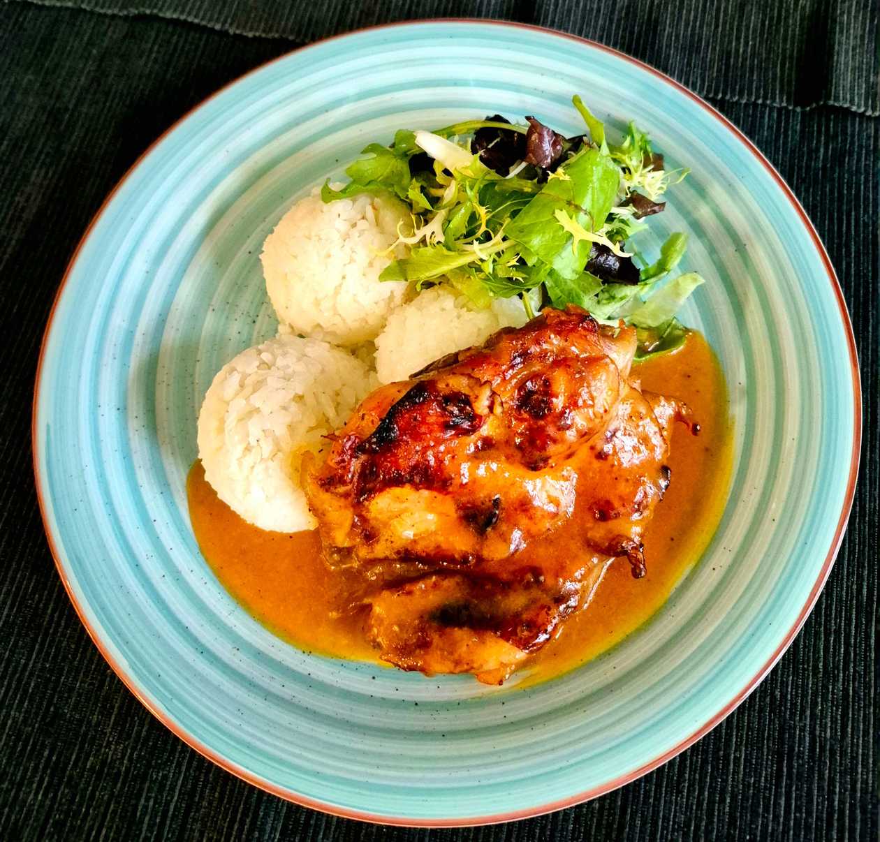 Živánska Pork Neck with Steamed Rice and Pickled Cucumber