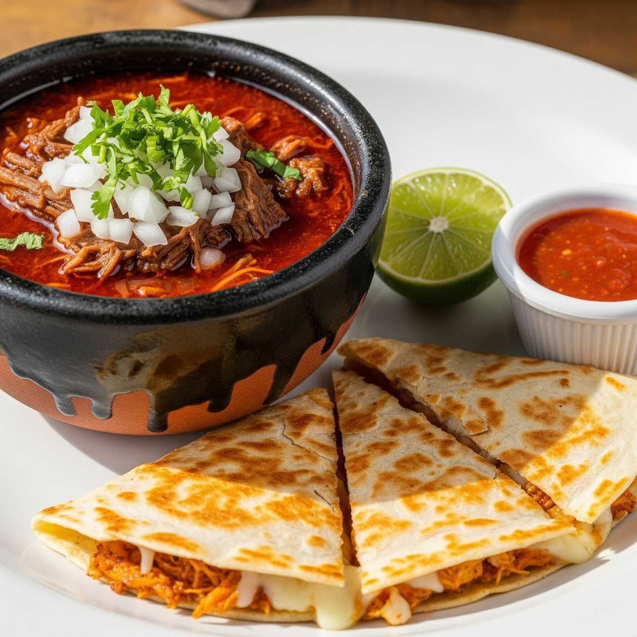 Polévka Birria + Quesadilla Pollo