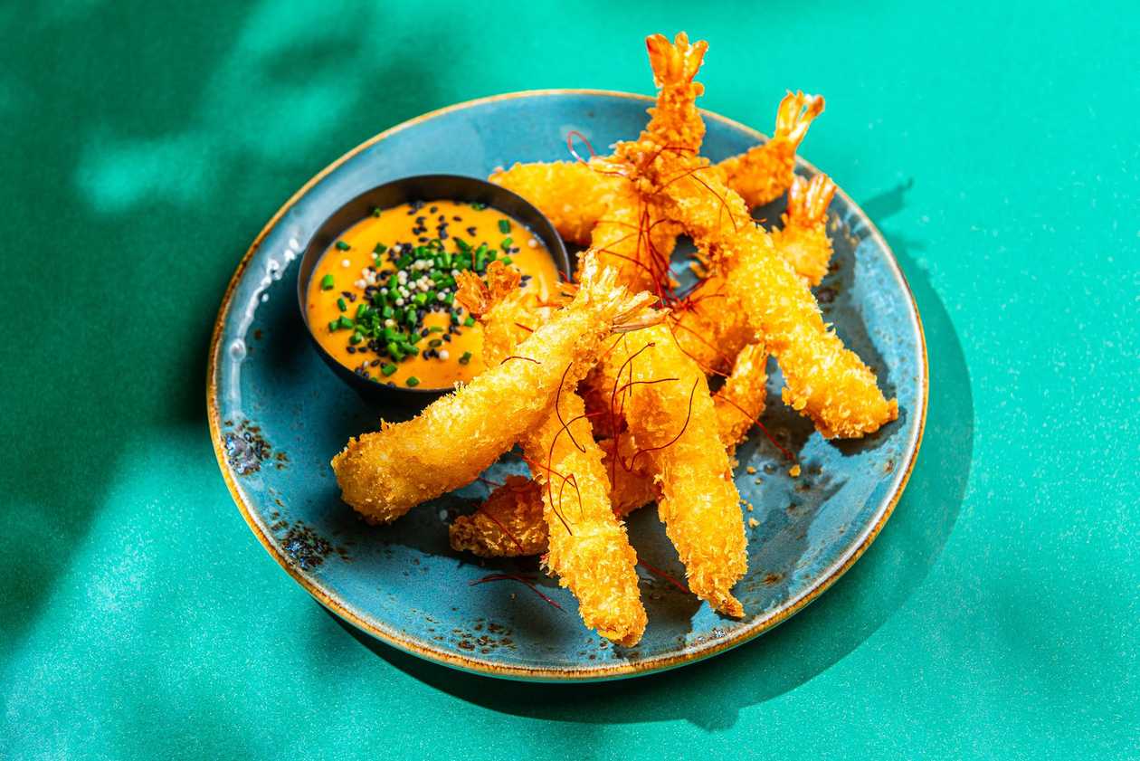 Креветки в темпуре (8 шт.) + майонез кимчи