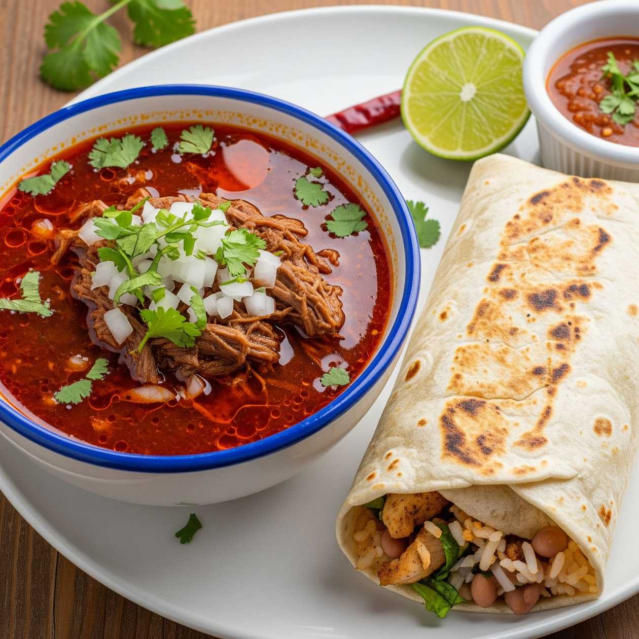 Polévka Birria + Burrito Pollo