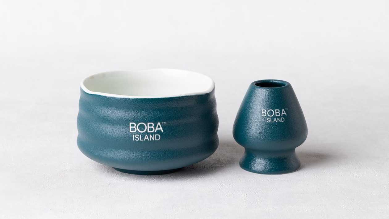 Teal Matcha Bowl and Whisk Holder Set