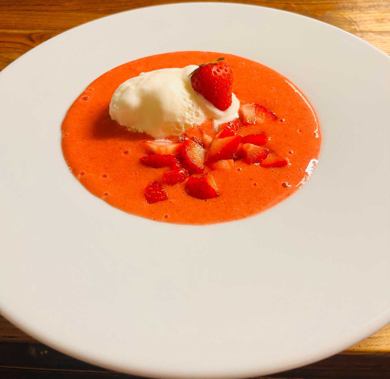 Strawberry Soup with Ice Cream