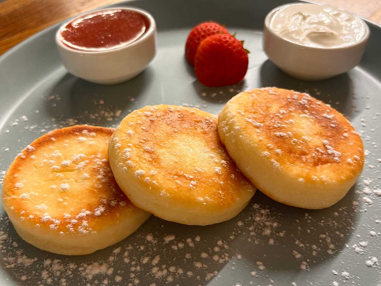 Syrniki with Jam and Sour Cream