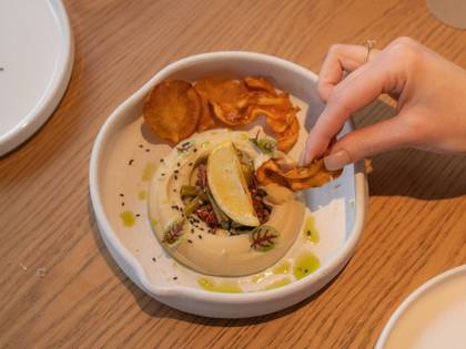 Bean Hummus with Vegetable Crisps