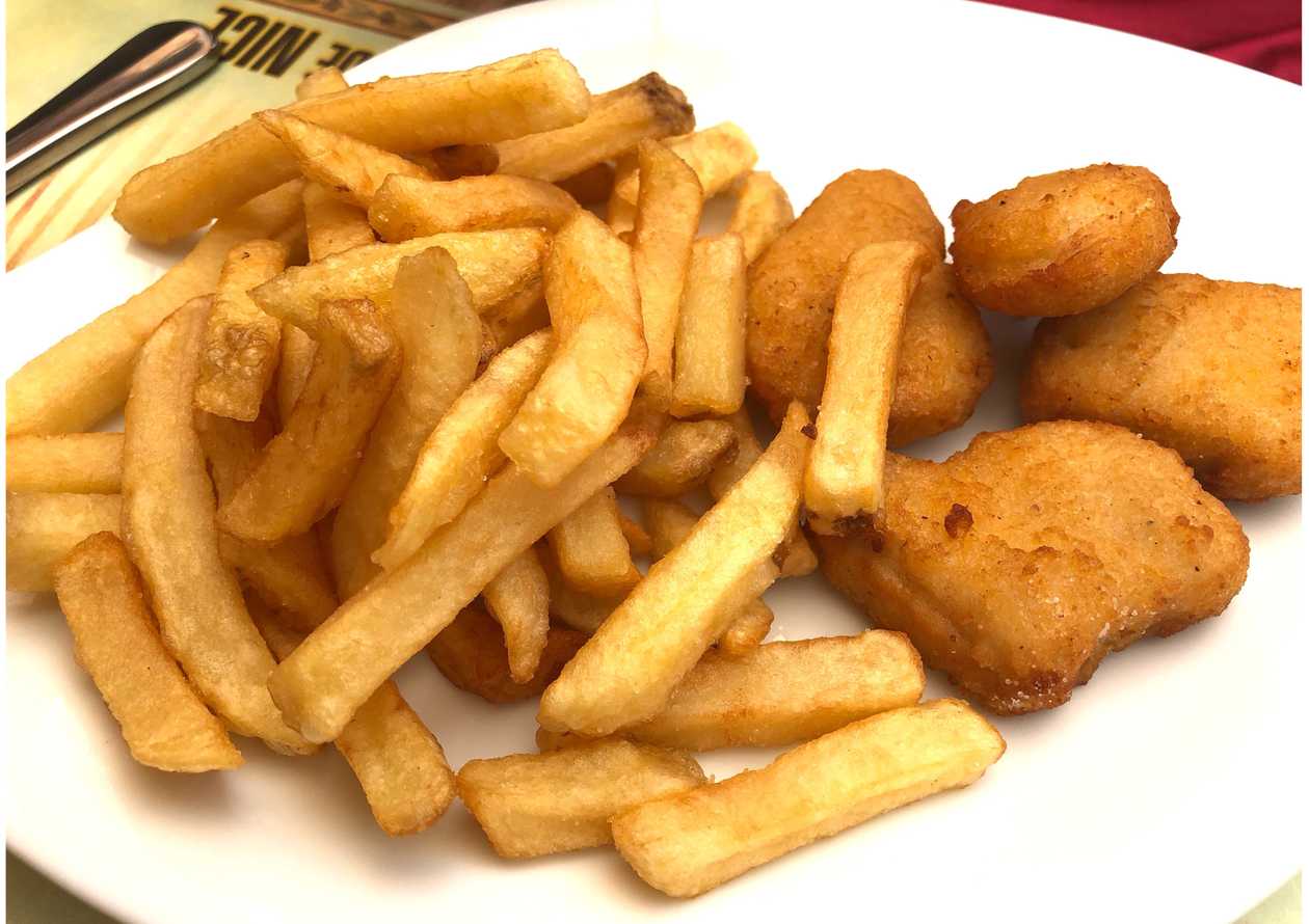 French fries with chicken nuggets