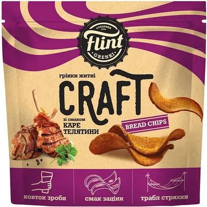 Rye-Wheat Croutons Flint Craft Bread Chips Veal Rib Wavy 80 g