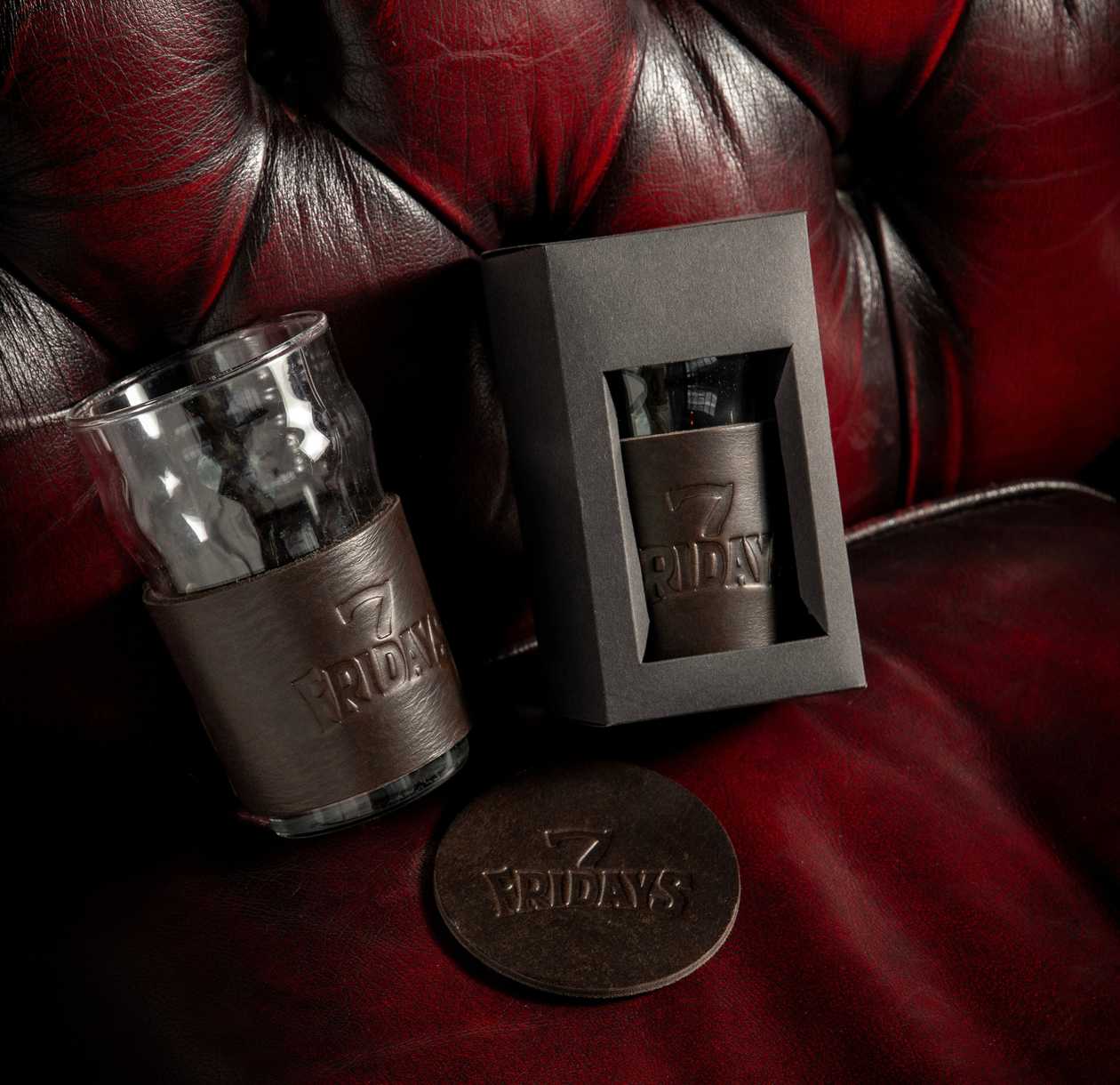 7 Fridays Leather Beer Sleeve & Coaster Set