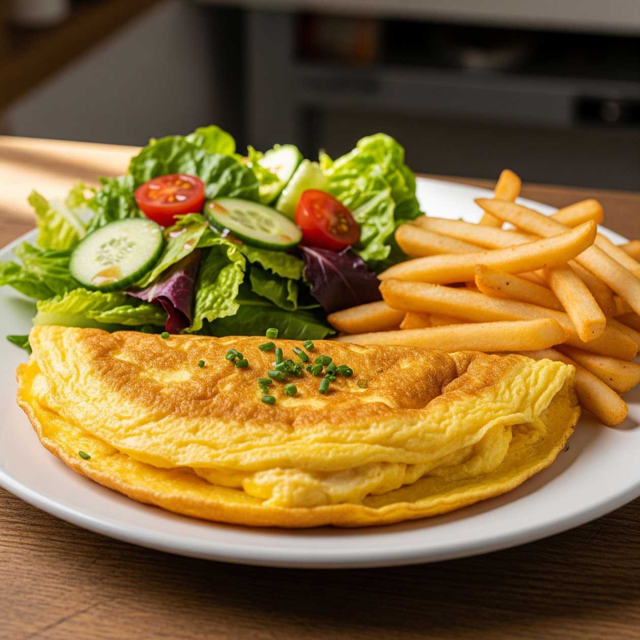 Simple Omelette with Salad and Fries