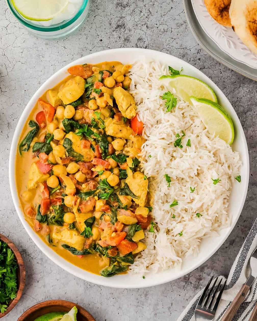 Curry with Bamboo Shoots, Chickpeas, Sweet Potato and Basmati Rice - Gluten-Free, Mildly Spicy. 350 gr