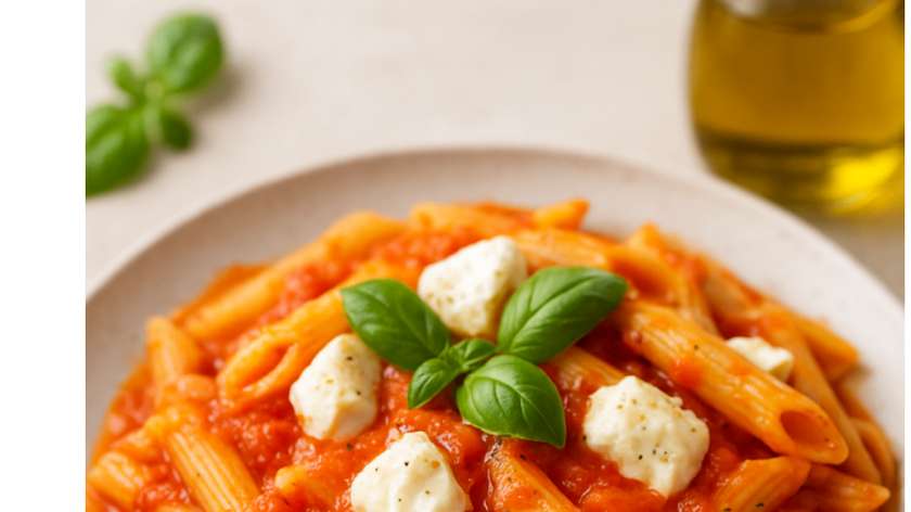 Penne pomodoro with mozzarella bianca